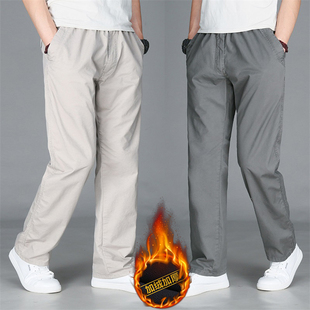 新款冬季加绒加厚纯棉运动休闲长裤子男士多口袋工装大码宽松直筒