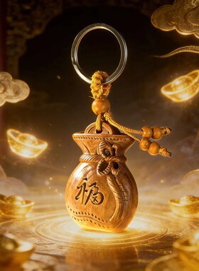 丙午马年吉祥匠心之作桃木福禄钱袋子钥匙扣驾车个人用品