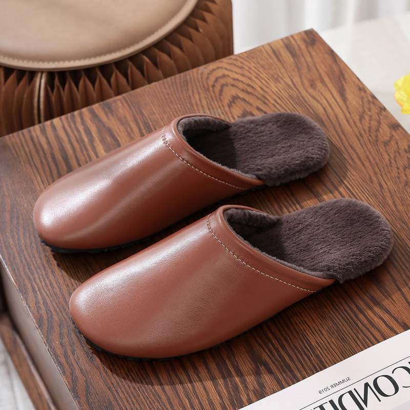 轻奢冬季棉羊皮棉拖鞋男家居家用室内高档加绒加厚木地板男式拖鞋