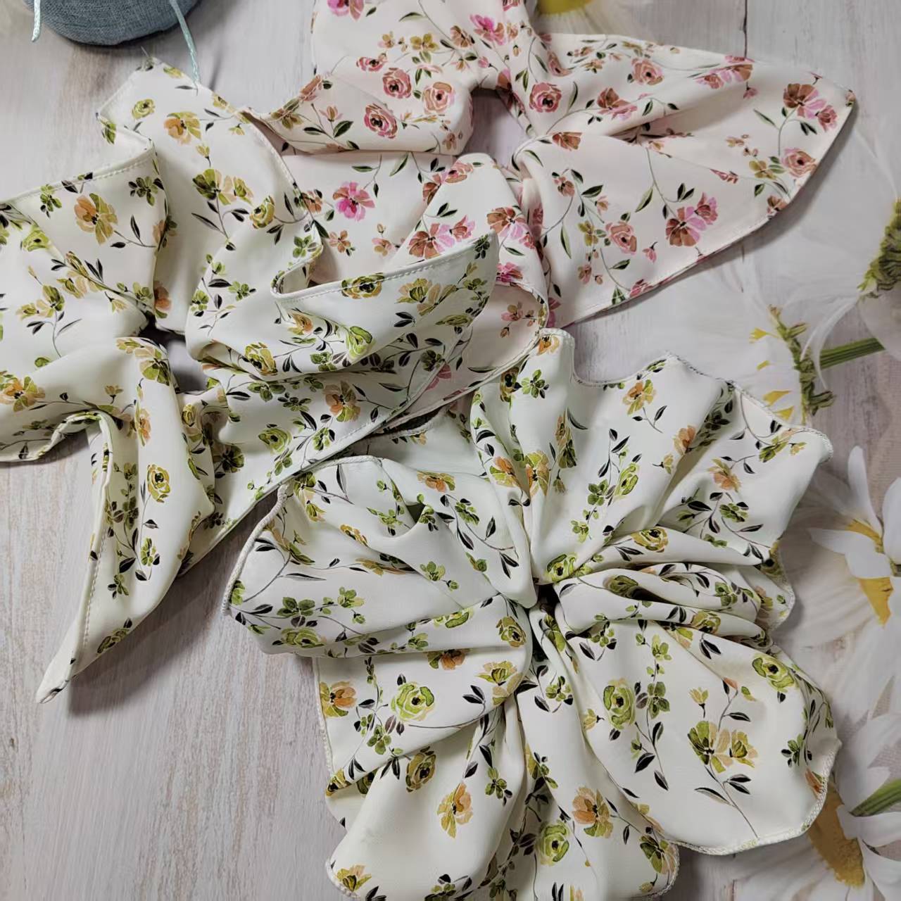 新款发圈粉色ins新中式少女国风雪纺超大肠圈仙女方巾款头饰发绳