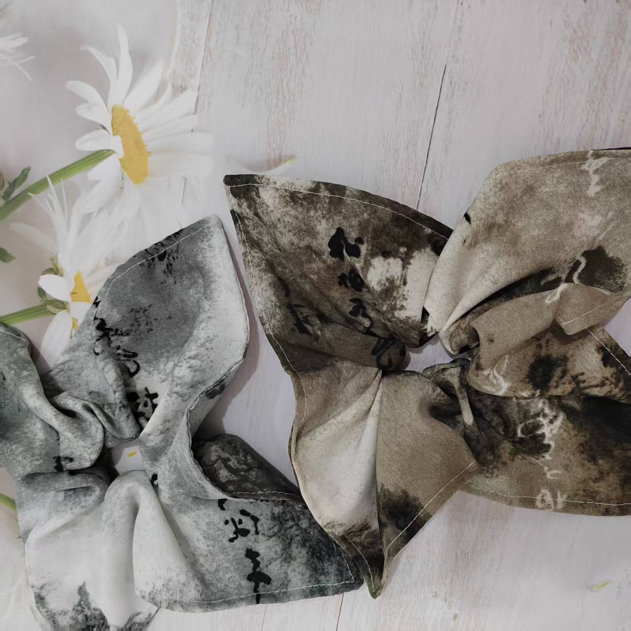 新中式水墨画汉字方巾发圈女高级感后脑勺气质扎头绳发饰头饰