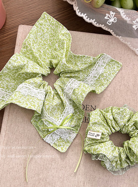 绿色小清新蕾丝手作方巾大肠圈高级感少女发饰头绳韩国头饰工厂