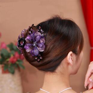 高端手工铜丝串珠13厘米花朵抓夹高级感盘发夹后脑勺鲨鱼夹头饰女