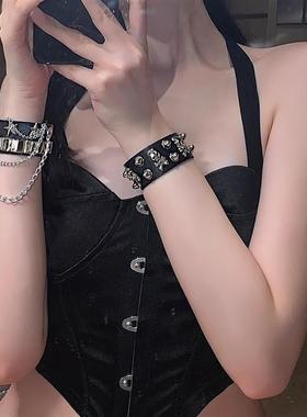 y2k嘻哈小众手链手环朋克风配饰手饰品街舞皮质手圈女生男生pu潮