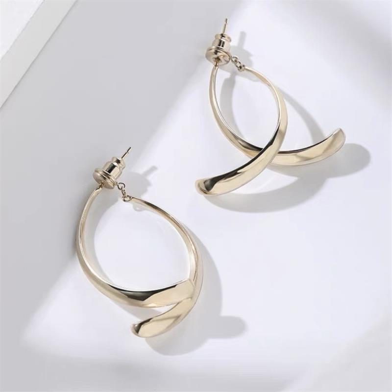 S925银针一款两戴后挂式耳钉女气质简约金属弧形耳环时尚耳饰2024