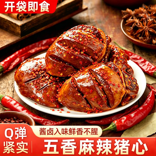 整颗大个五香麻辣猪心熟食品