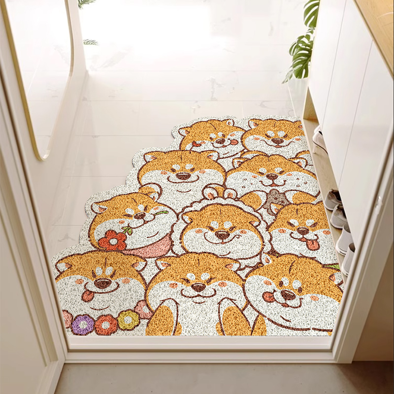 卡通柴犬可裁剪入户地垫大门口进门除尘丝圈脚垫玄关门垫耐脏耐磨