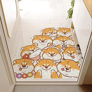 卡通柴犬可裁剪入户地垫大门口进门除尘丝圈脚垫玄关门垫耐脏耐磨
