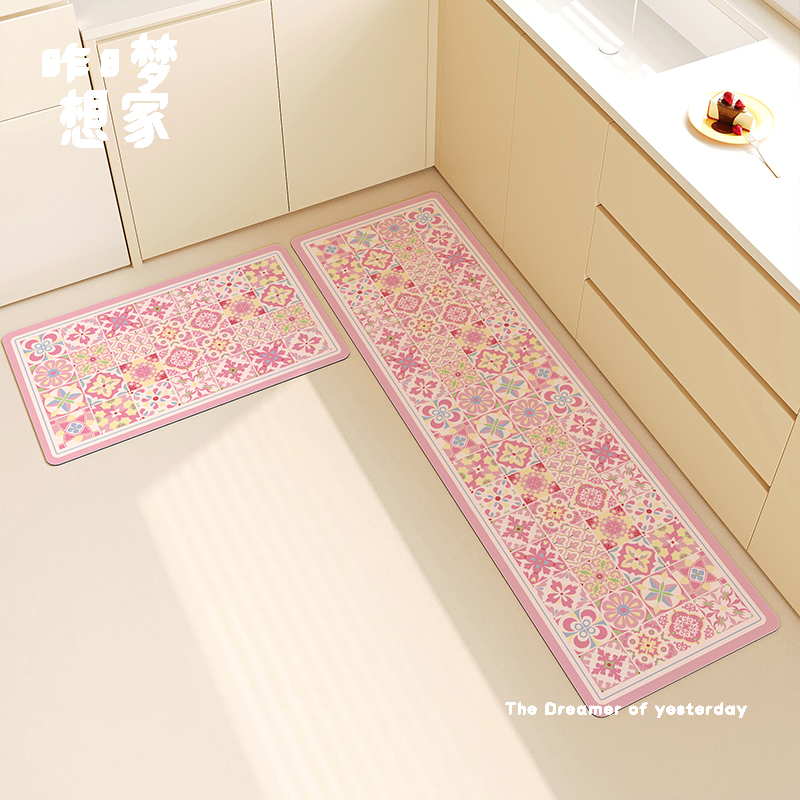 法式复古花砖家用门口进门耐脏脚垫厨房专用吸水吸油防滑地垫软垫