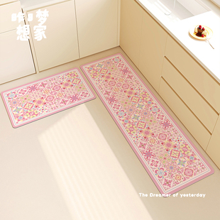 法式 复古花砖家用门口进门耐脏脚垫厨房专用吸水吸油防滑地垫软垫
