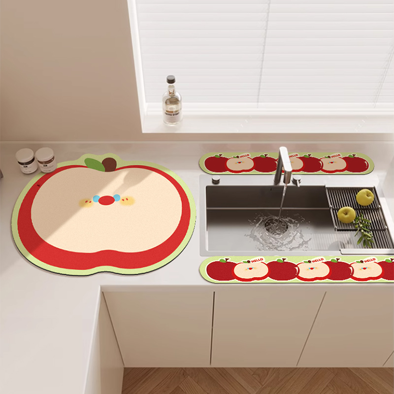 卡通苹果水龙头垫厨房沥水垫卫生间洗漱台吸水垫餐垫咖啡机吧台垫