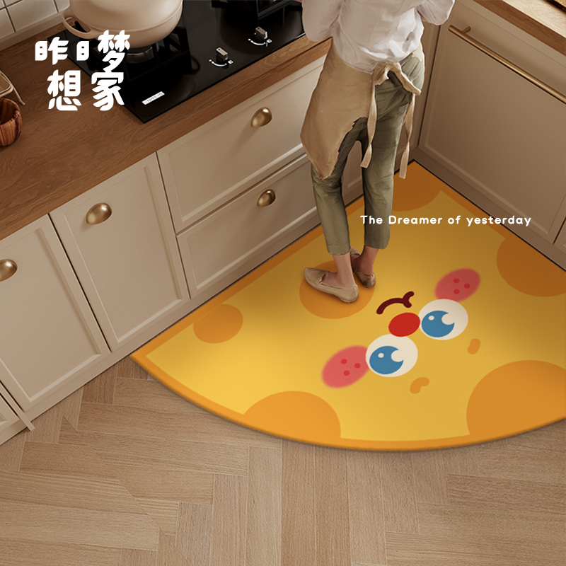 ins卡通奶酪家用厨房地垫进门垫门口耐脏免洗垫可擦半圆皮革脚垫