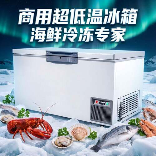 538L大容量卧式冰柜商用冰箱海鲜冷冻-86℃超低温三文鱼金枪鱼冻