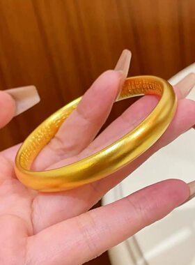 什全新中式国风泥鳅背素面手镯女莲花心经实心手环闭口沙金手饰a8