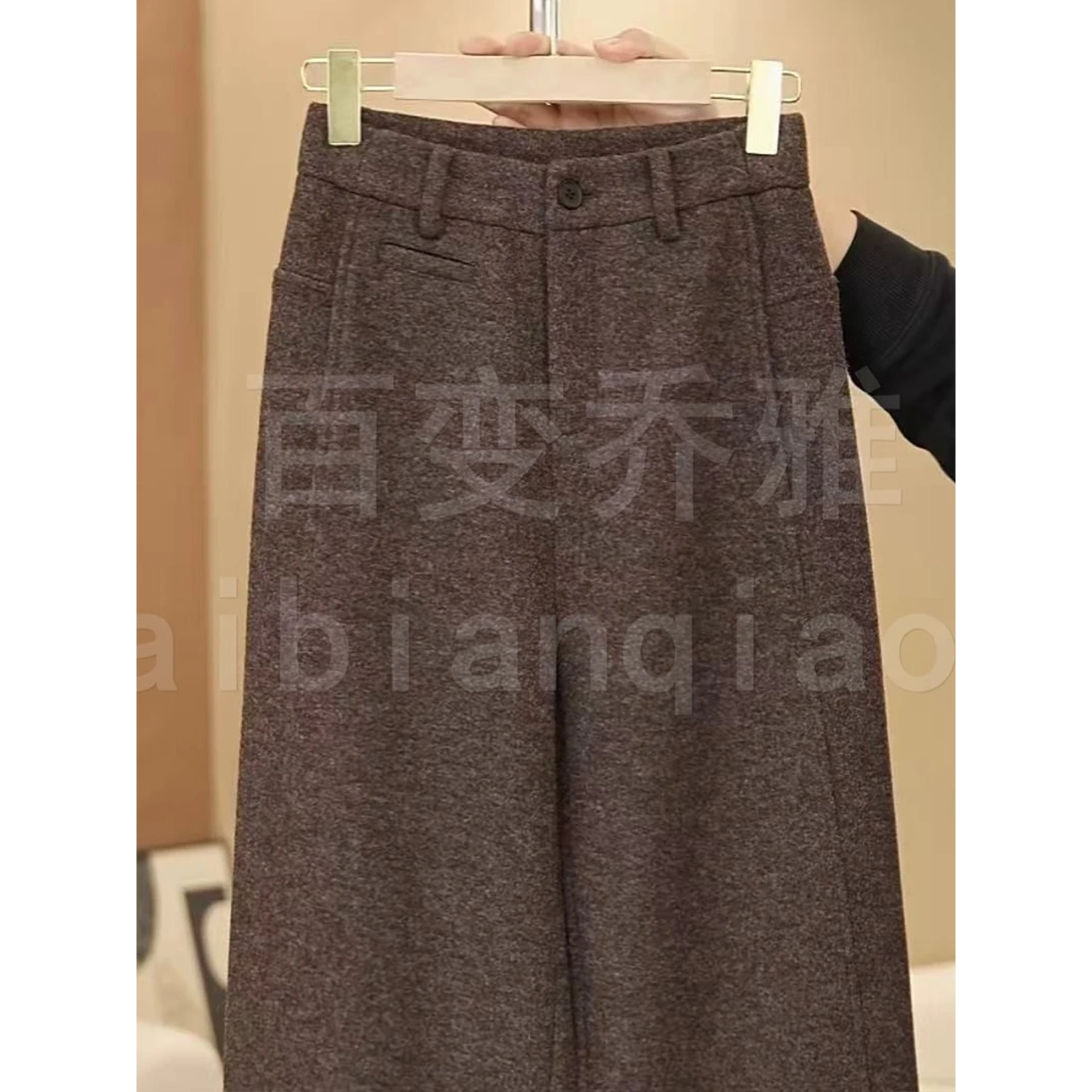 加绒加厚休闲羊毛裤直筒裤女2025秋冬新款高腰显瘦宽松窄版阔腿裤