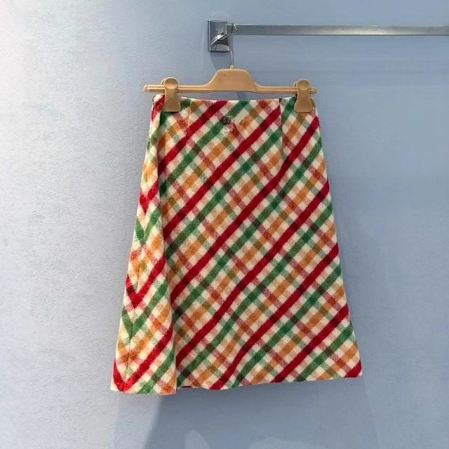 南油高定miu系25秋冬新品彩色格纹高腰A字名媛风羊毛半身裙潮牌女