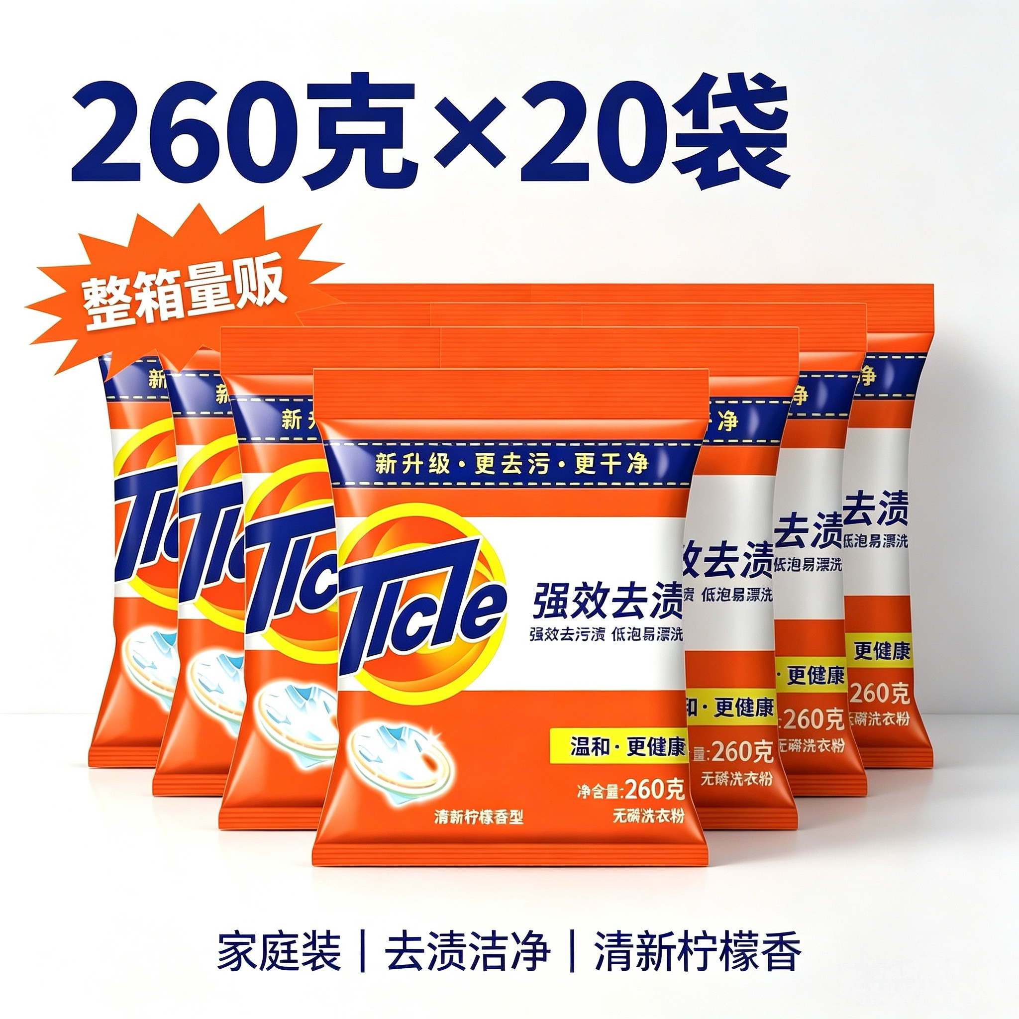 洗衣粉260g*20小包柠檬清香型家用去污渍手洗机洗实惠装特价包邮