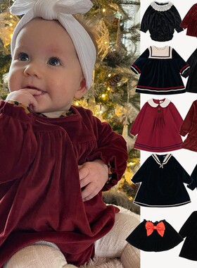 2025秋冬拜年ins爆款丹麦ks女童宝宝红色天鹅绒红丝绒长袖连衣裙