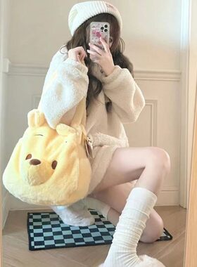 卡通小熊噗噗维尼熊单肩包可爱毛绒包女休闲大容量单肩斜跨包包