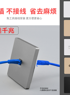 免接线直通86型暗装超六类网络电脑插座 宽带网线千兆双网口面板