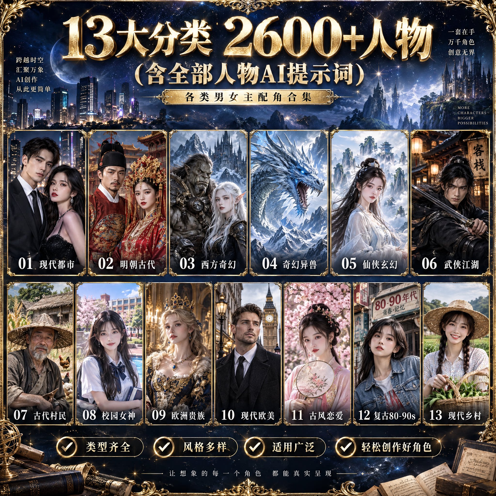 AI真人短剧三视图提示词资产图