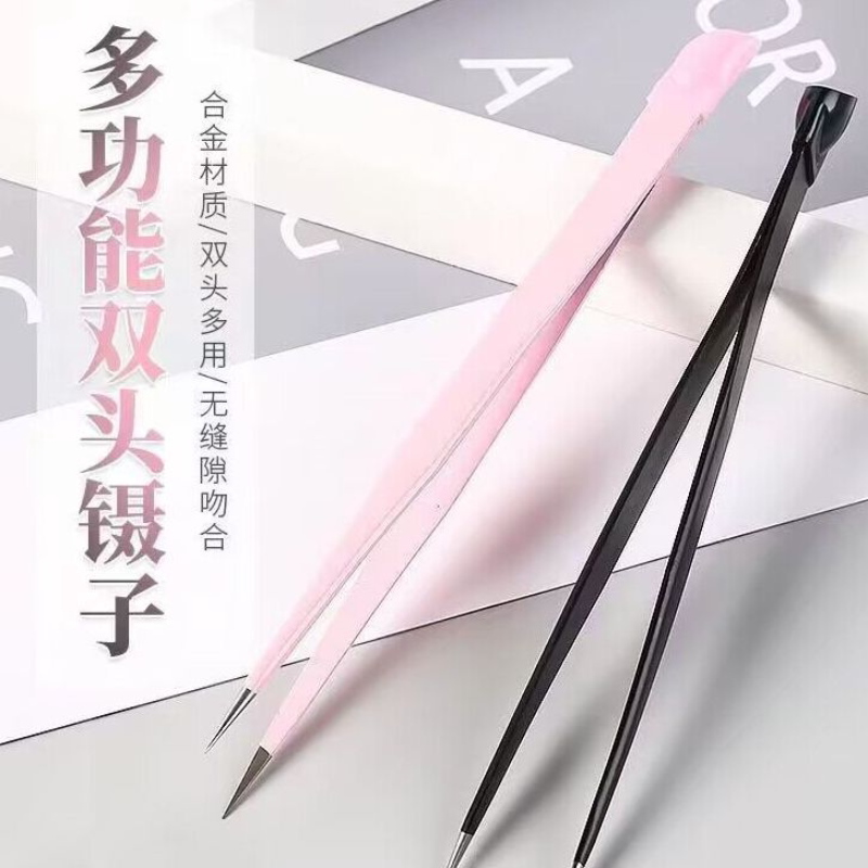 美甲双头镊子防静电硅胶压花棒指甲工具取钻夹贴纸饰品