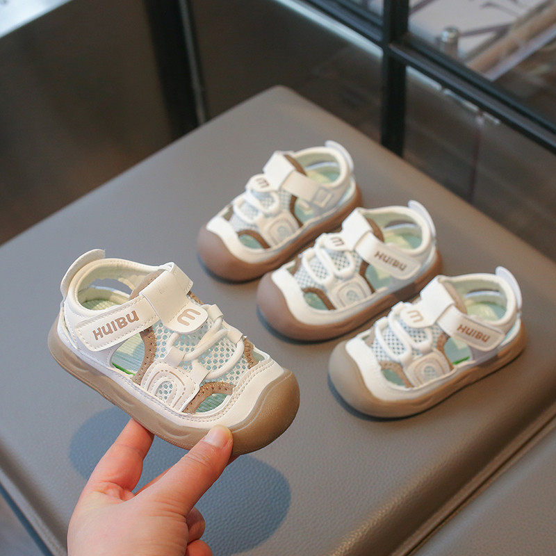 夏季男童包头凉鞋女童小童1-3岁透气2宝宝婴儿软底鞋防滑沙滩鞋