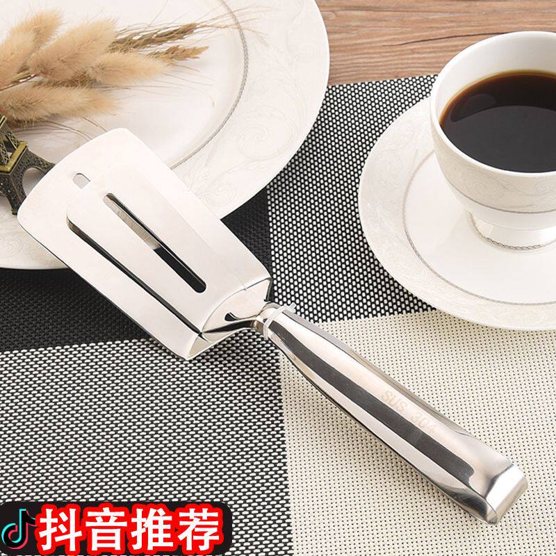 锅铲特厚不锈钢煎铲夹子二合一煎鱼铲牛排家用多功能煎饼披萨翻面