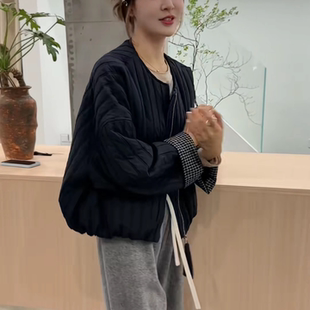 高级感圆领轻薄棉衣棉服女秋冬2025新款宽松保暖短款夹棉棒球外套