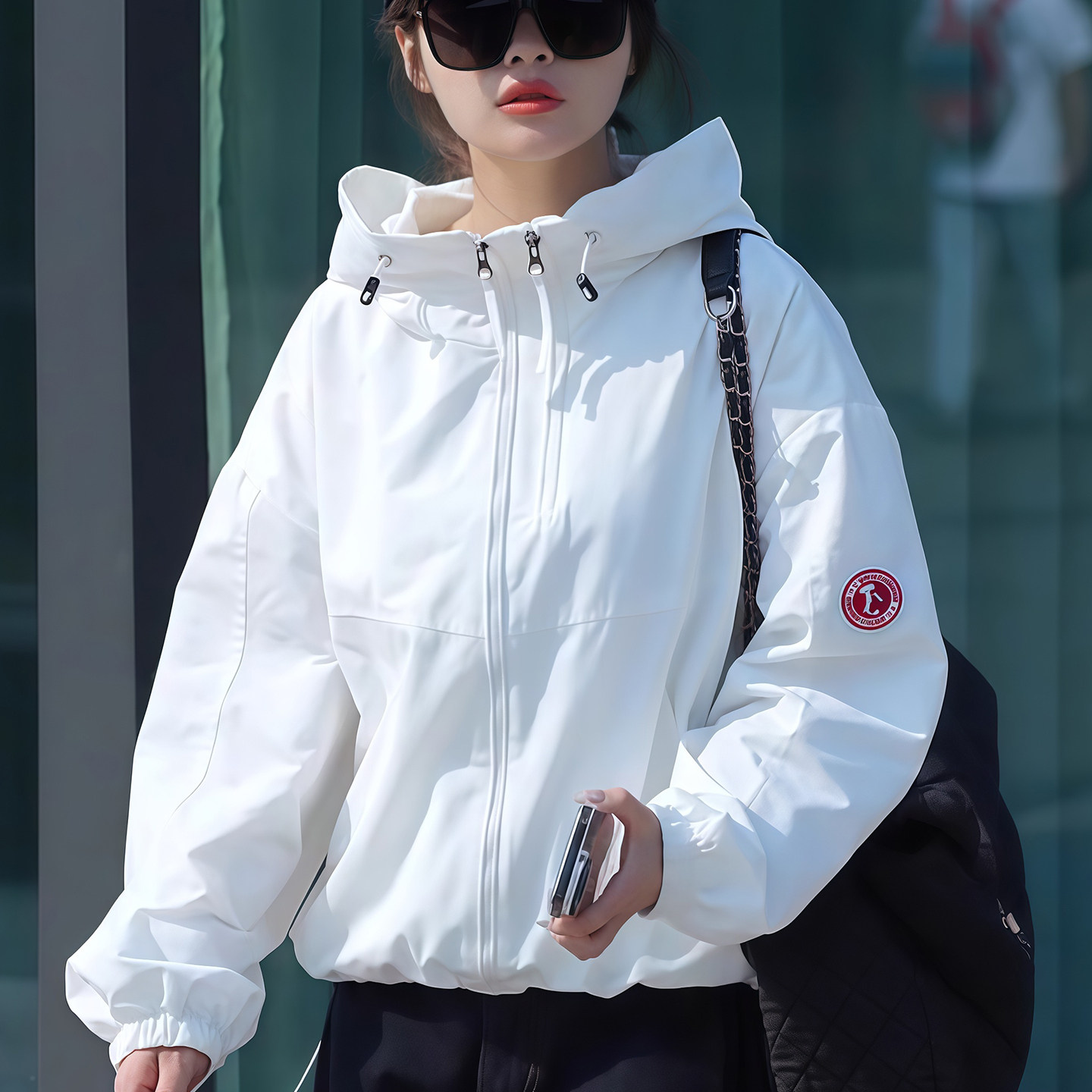 时尚设计感双拉链短外套女2025年秋韩版户外休闲百搭连帽冲锋衣,女装/女士精品,短外套,淘宝优惠券,粉丝福利购,淘宝优惠卷