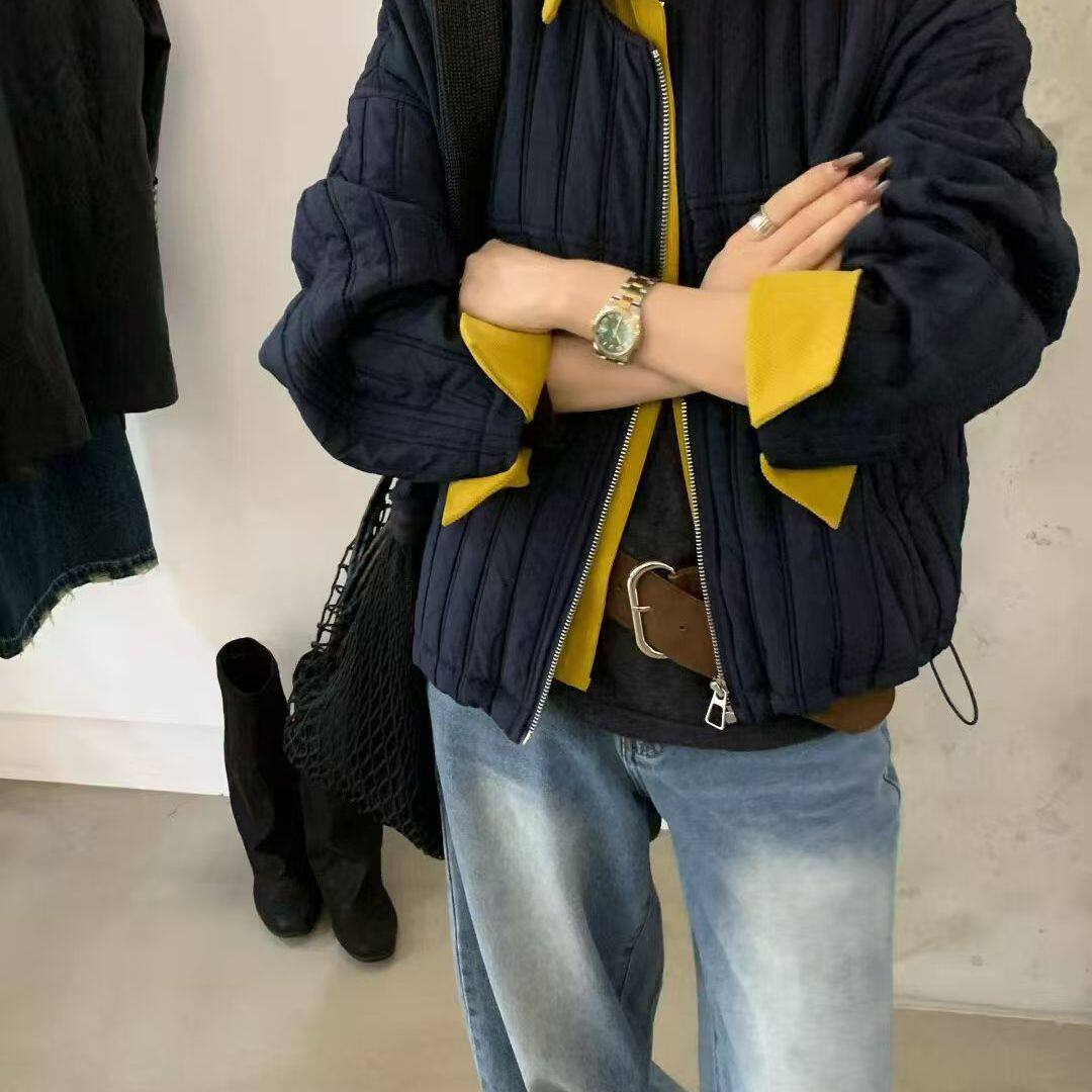 韩版拼色假两件棉衣女短款2025秋季新款宽松休闲百搭显瘦夹棉外套,女装/女士精品,棉衣/棉服,淘宝优惠券,粉丝福利购,淘宝优惠卷