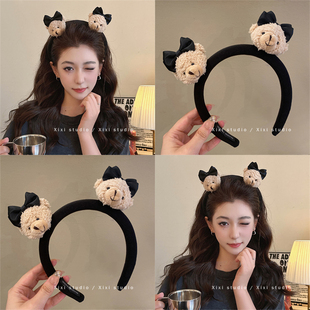 活力四射！可爱小熊发箍！日常洗脸防滑发卡甜美少女感头箍盘发器