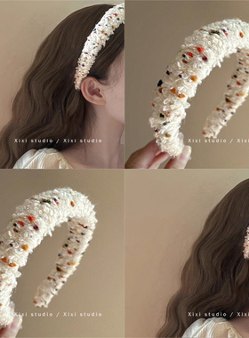 梦里阑珊！彩色糖豆毛线发箍！复古小香风头箍高颅顶发卡女盘发器