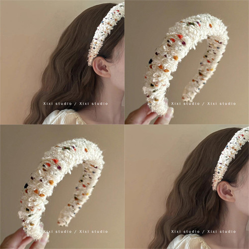 彩色糖豆毛线发箍复古小香风头箍