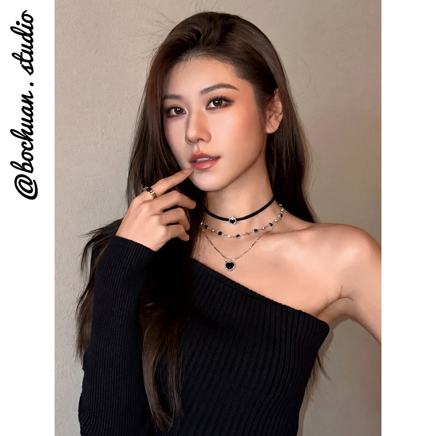 chocker夸张叠戴黑色项链女士图片