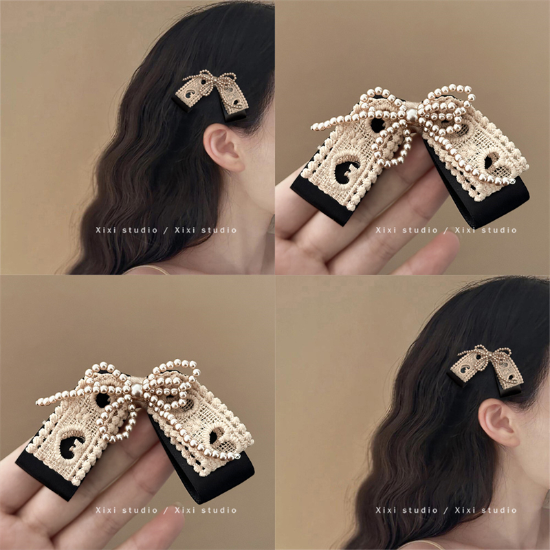 高级感蕾丝珍珠蝴蝶结发夹碎发夹