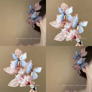 天仙配！超仙蝴蝶花朵发夹！新中式刘海夹高级感碎发夹盘发器边夹