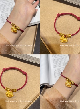 金色摇摇马锤纹手链红色编织手绳