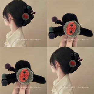 浪漫归属!15cm超大ab面毛绒抓夹!高级感鲨鱼夹发夹子头饰盘发器