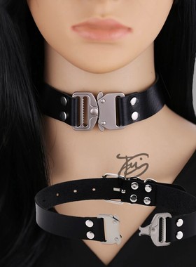 Choker朋克工业风项圈Y2K千禧辣妹机能风颈圈亚文化插扣皮质项链