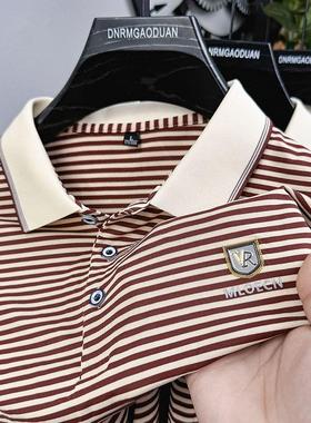 保罗条纹长袖纯棉男士秋冬季2024新款高端翻领中青年t恤上衣爸爸