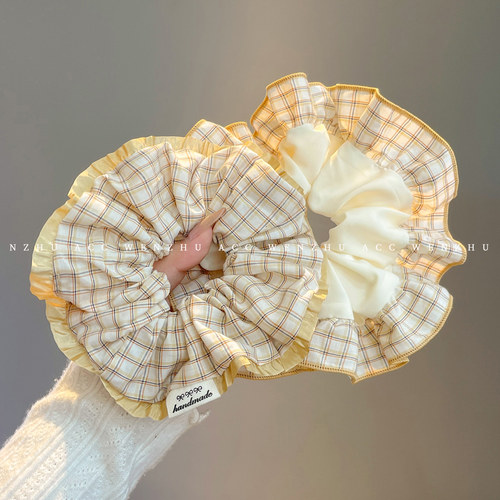 甜美学院风格子花边大肠发圈