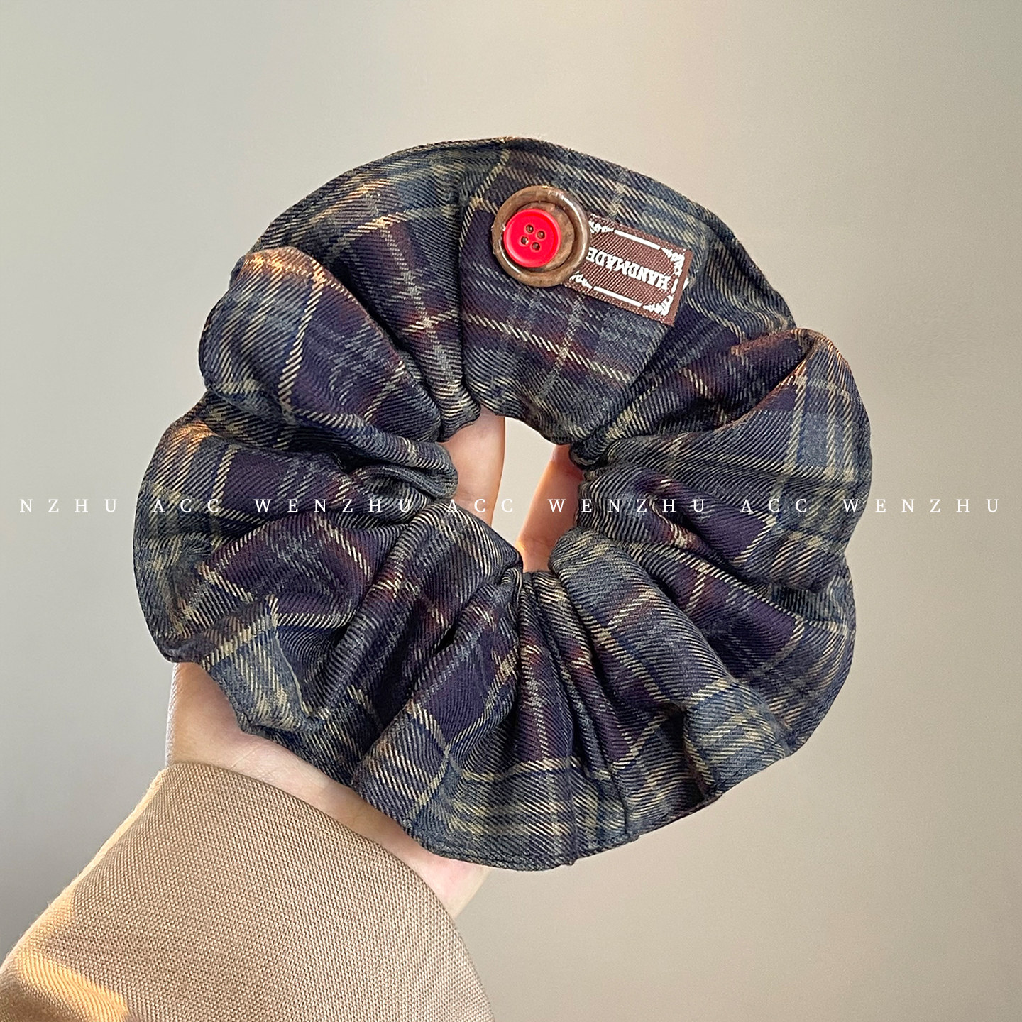 复古格纹纽扣大肠发圈女文艺气质高级感头绳扎发发绳马尾头绳头饰,饰品/流行首饰/时尚饰品新,发饰,淘宝优惠券,粉丝福利购,淘宝优惠卷