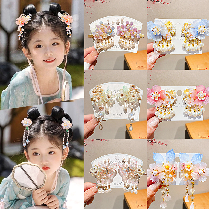 古风流苏花朵蝴蝶侧边夹