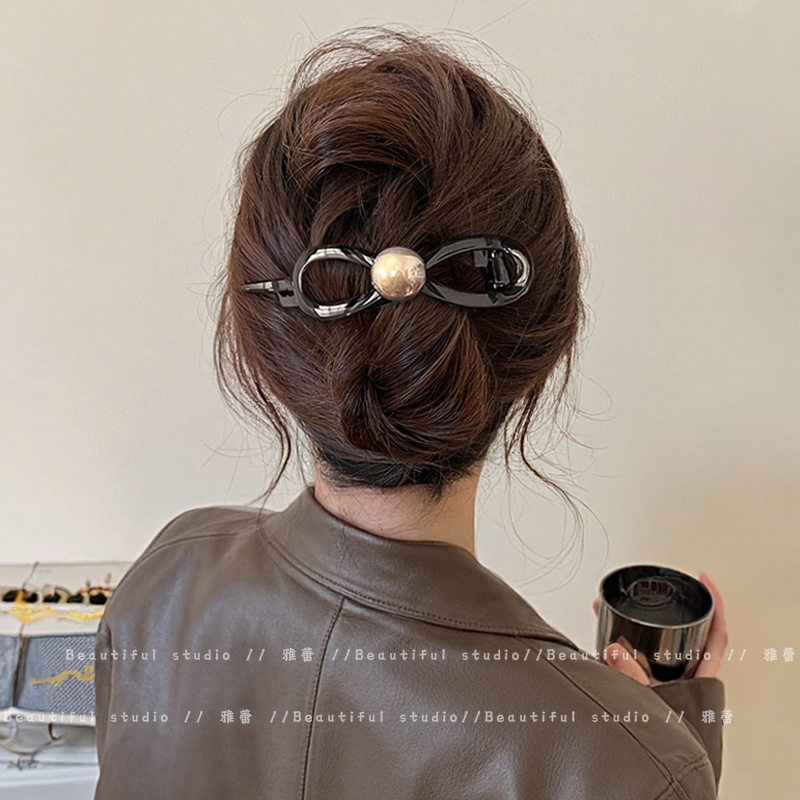 蝴蝶结珍珠扭扭夹女后脑勺高级感