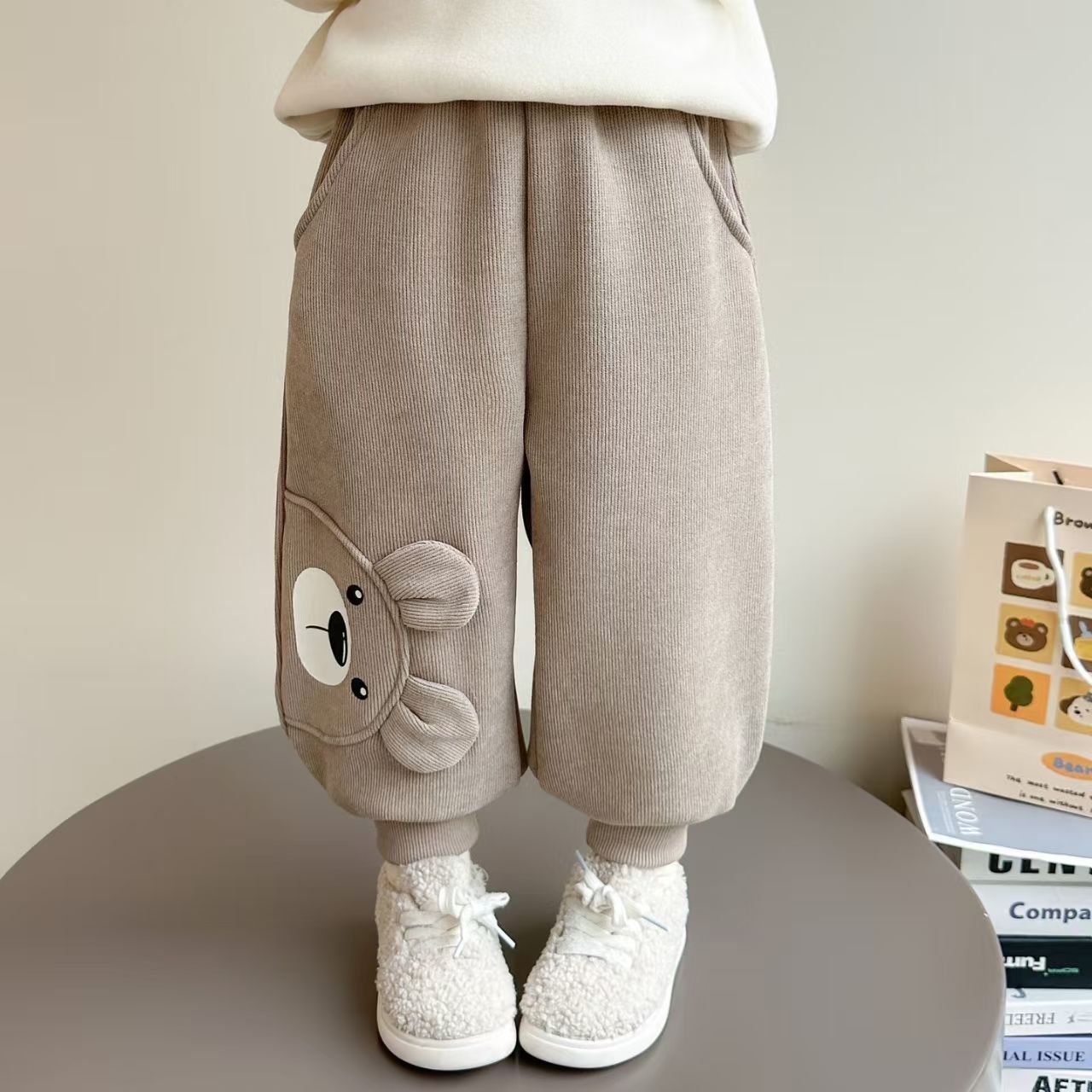 女童加绒裤子秋冬款一体