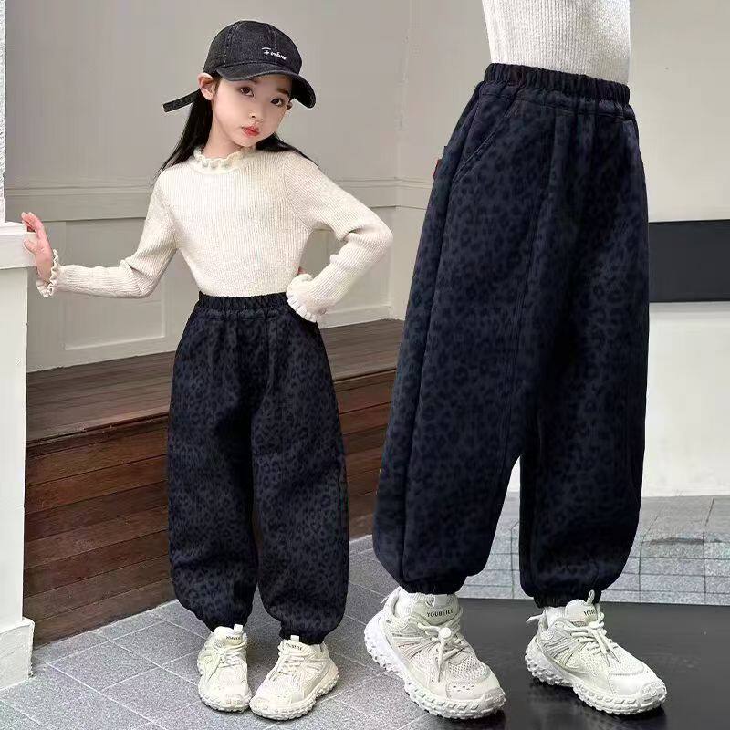 女童加绒裤子女宝豹纹洋