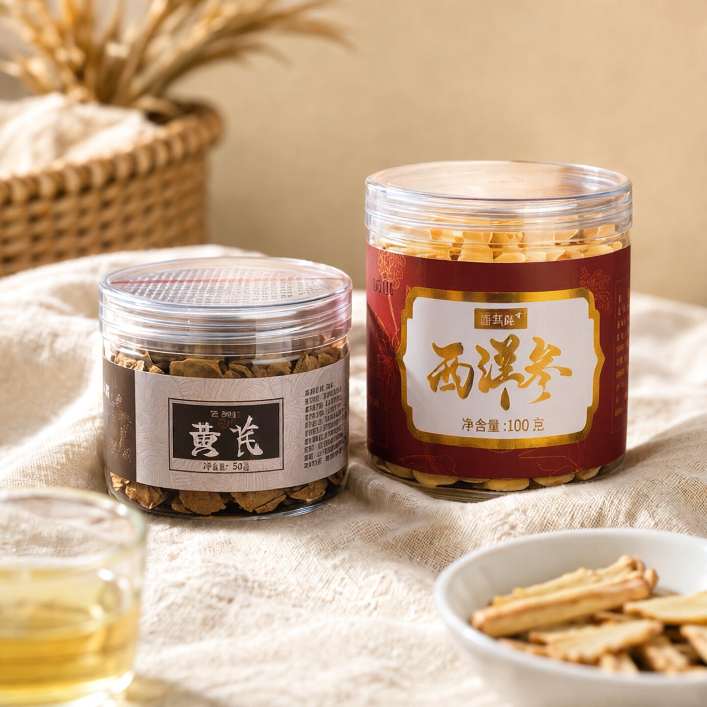 陈与陈西洋参100g搭黄芪50g 西洋参黄芪日常茶饮体验装 2罐装