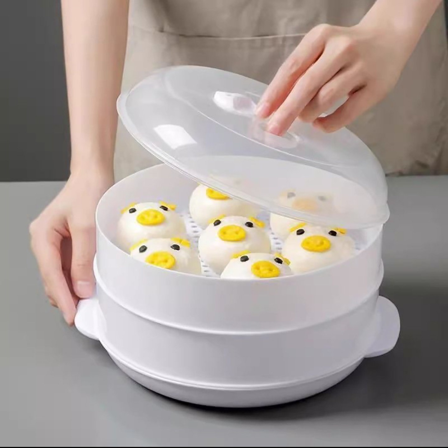晖银工厂微波炉加热专用蒸笼盒家用食品级双层带盖大容量蒸格蒸a1
