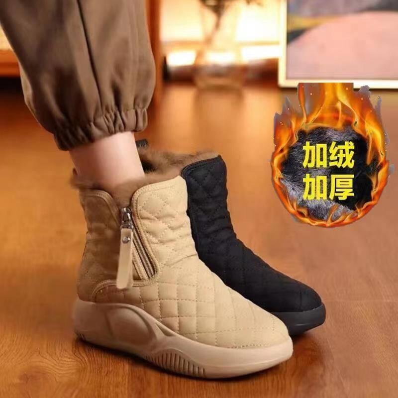 依馨服饰店女鞋秋冬加绒加厚雪地靴女士皮毛一体休闲鞋保暖棉a34